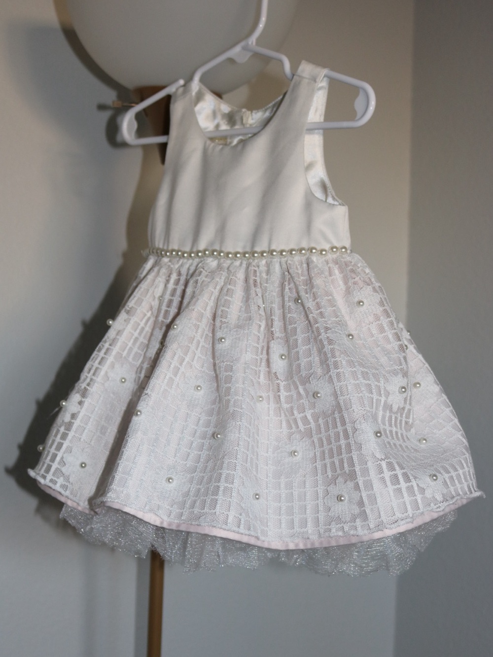 American Princess 18M Pearl Lace Flower Girl Baptism Party Dress White Blush